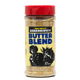 A bottle of Jess Hall's Serendipity Butter Blend, a seasoned salt product designed to enhance the flavor of butter.